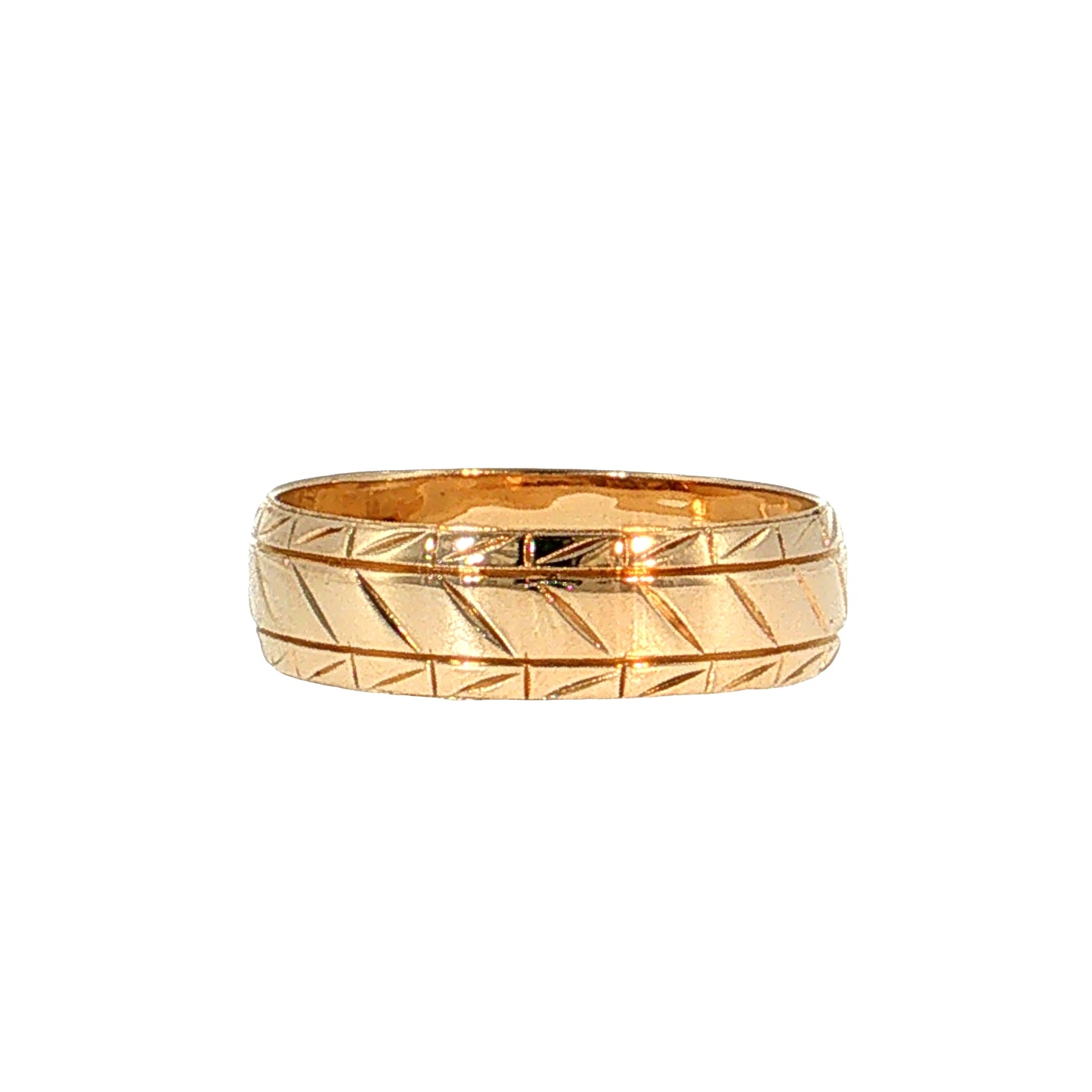 Vintage Retro Geometric Engraved Wedding Band 14k Yellow Gold
