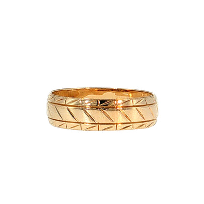 Vintage Retro Geometric Engraved Wedding Band 14k Yellow Gold