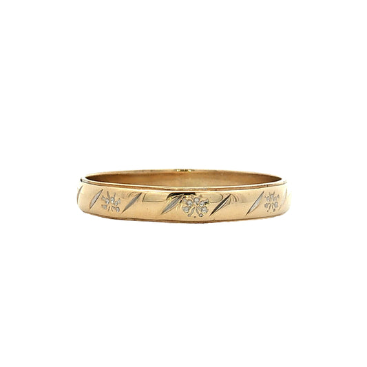 Vintage Retro Men's Engraved Wedding Band 18k Two-Tone Gold