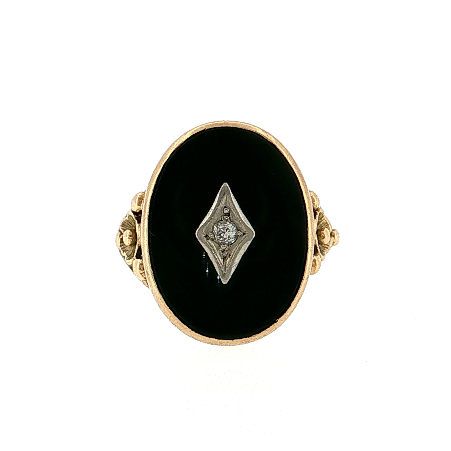 Vintage Retro Onyx & Diamond Cocktail Ring 14k