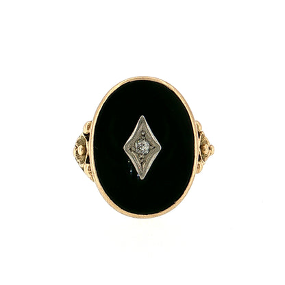 Vintage Retro Onyx & Diamond Cocktail Ring 14k