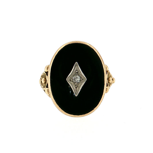 Vintage Retro Onyx & Diamond Cocktail Ring 14k