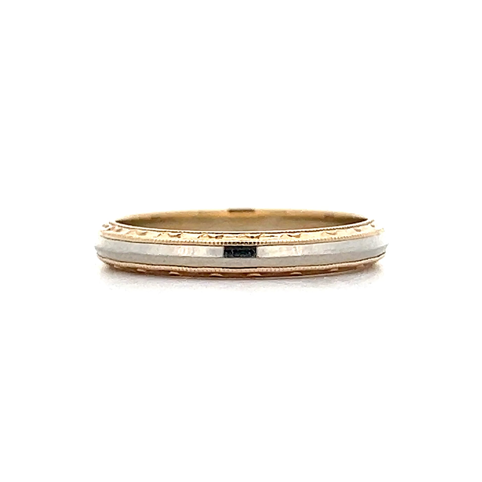 Vintage Retro Two-Tone Milgrain Wedding Band in 14k