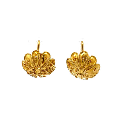 Vintage Victorian Floral Dome Earrings in 14k