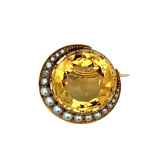 Vintage Victorian Sun & Moon Brooch in 14k Yellow Gold