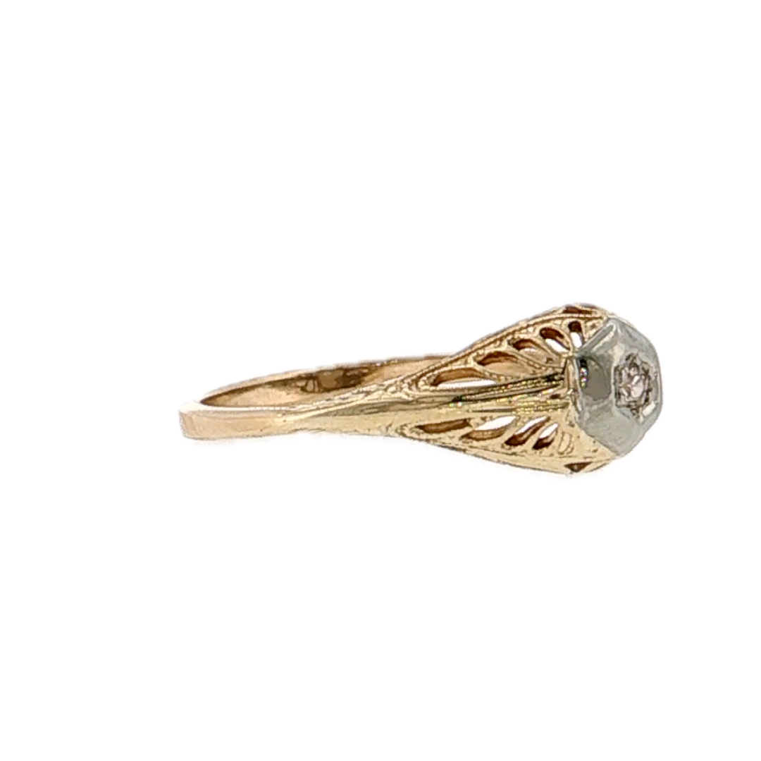 .04 Retro Filigree Diamond Engagement Ring Two-Tone 14K