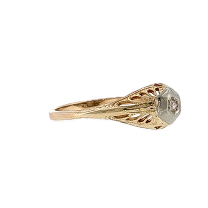 .04 Retro Filigree Diamond Engagement Ring Two-Tone 14K - Right