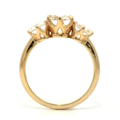 Rose Cut Diamond Three Stone Engagement Ring in Yellow Gold