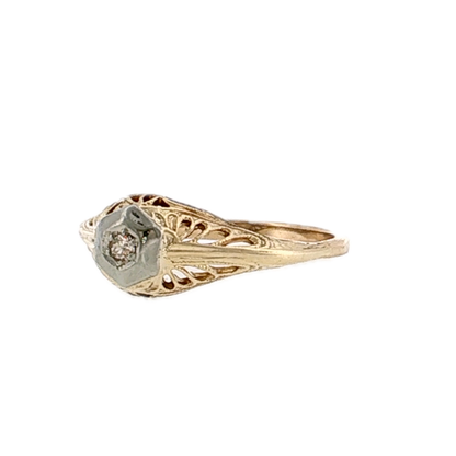 .04 Retro Filigree Diamond Engagement Ring Two-Tone 14K - Left