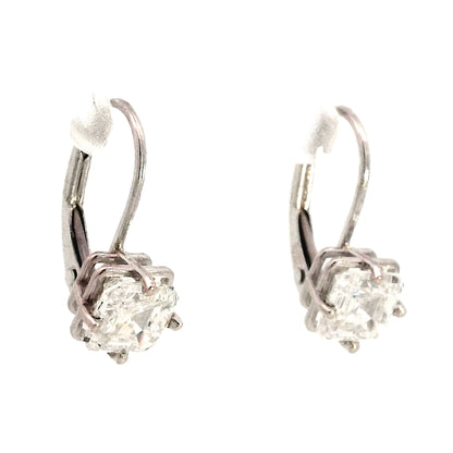 1.01 Asscher Cut Diamond Drop Earrings in 14k White Gold