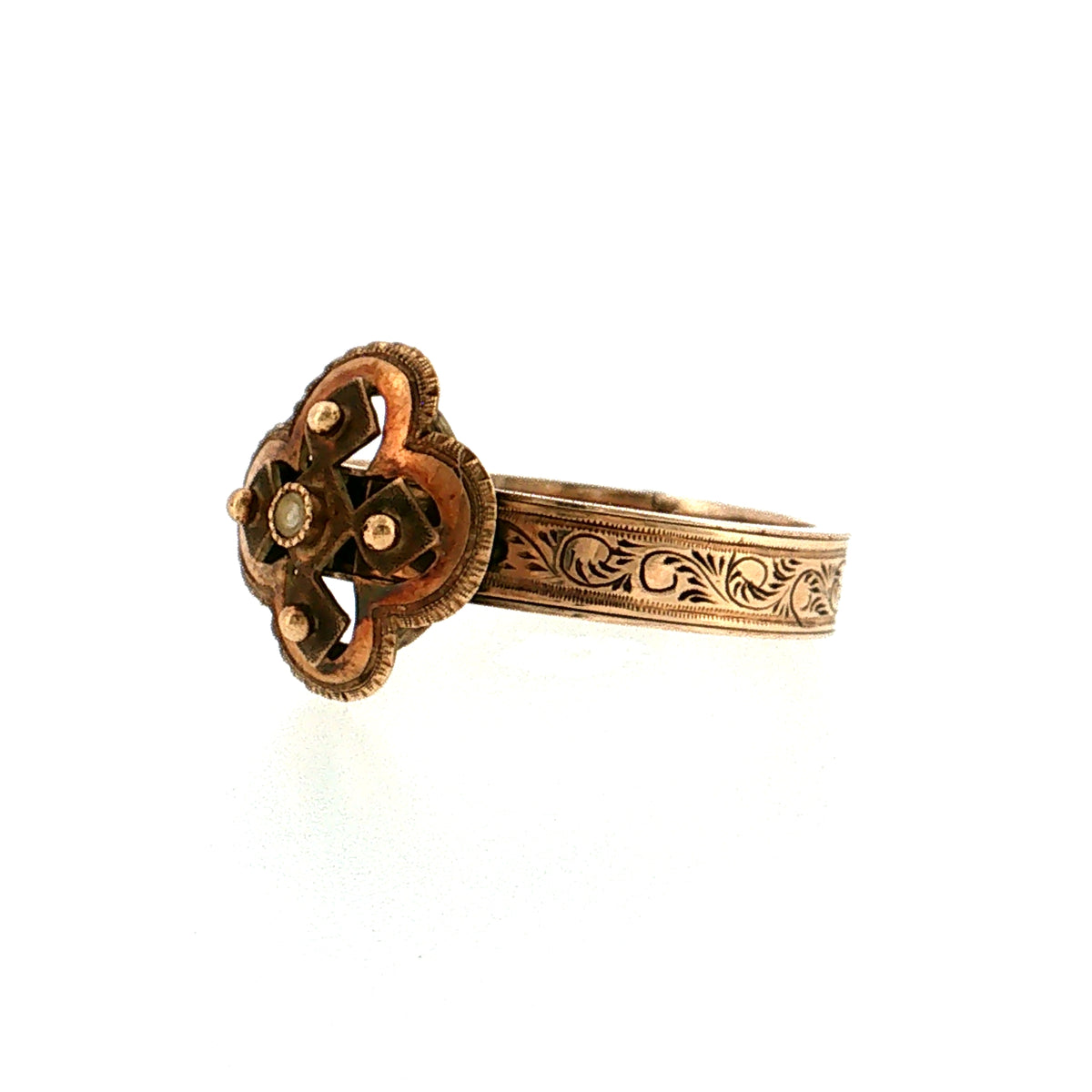Antique Victorian Pearl Mourning Cocktail Ring 12k Rose Gold