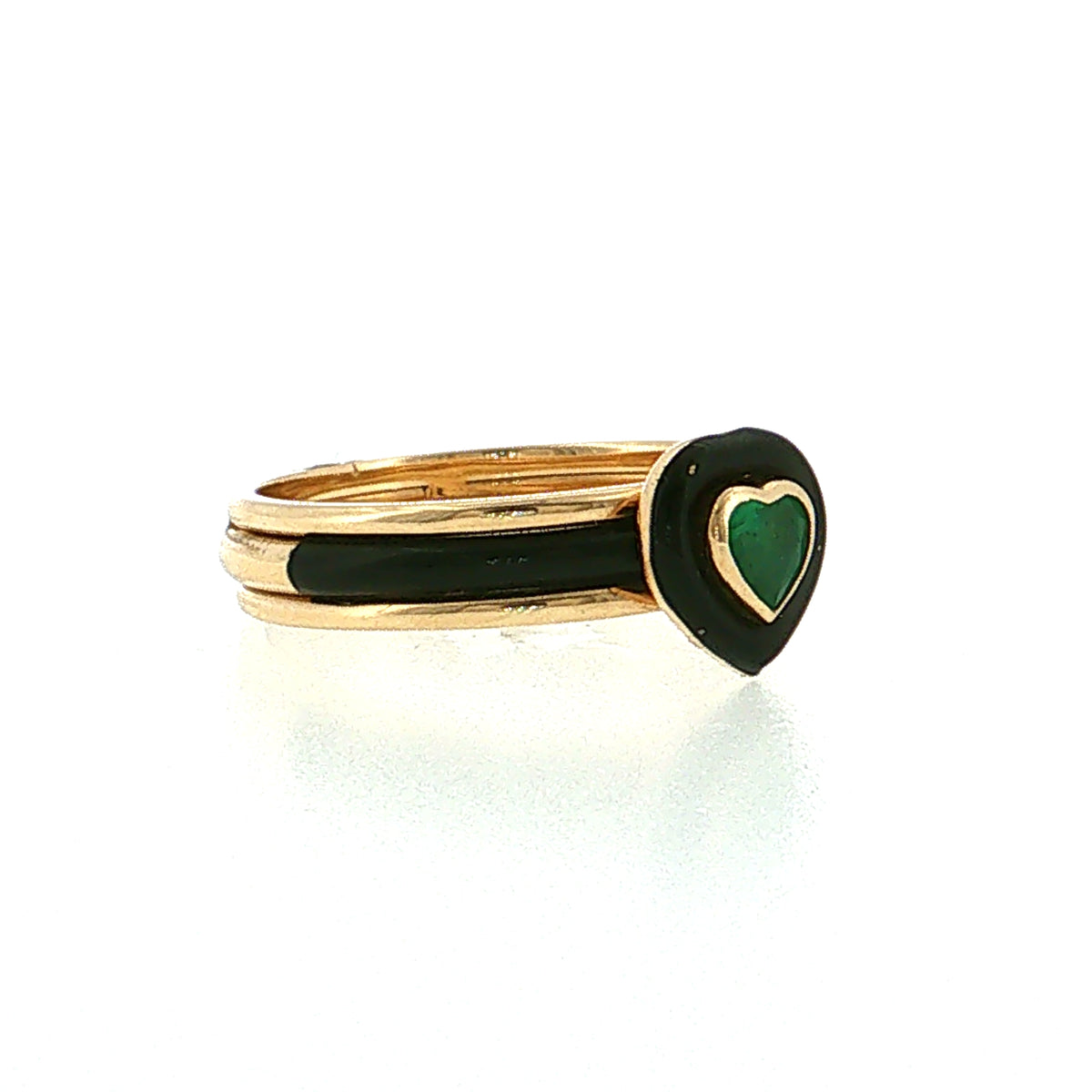 .25 Heart Cut Emerald & Black Enamel Stacking Ring 14k