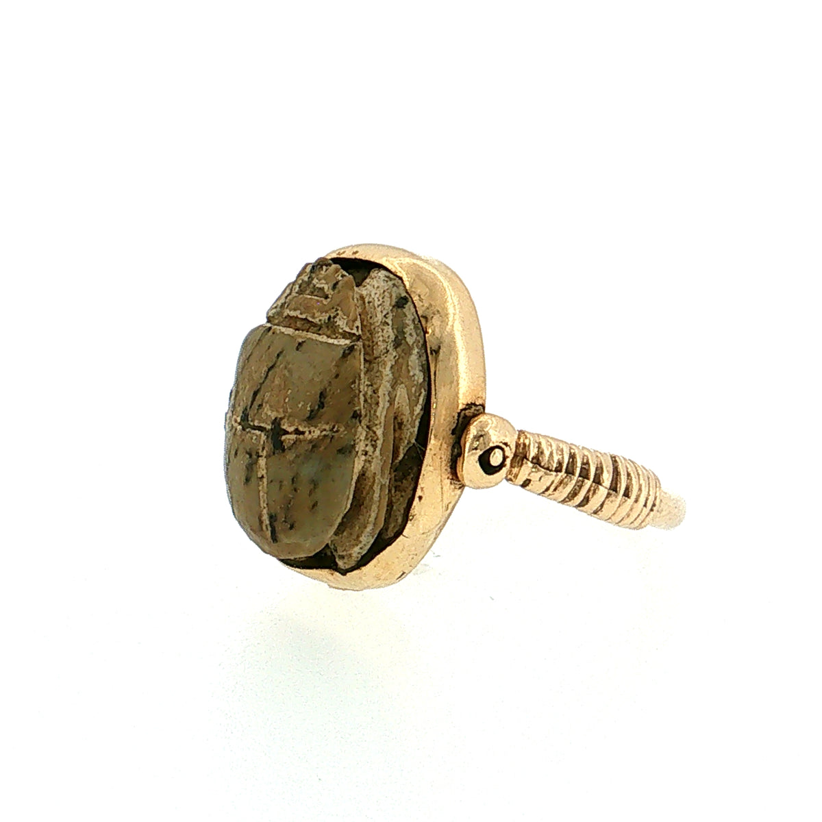 Carved Nutshell Scarab Flip Ring 14k Yellow Gold