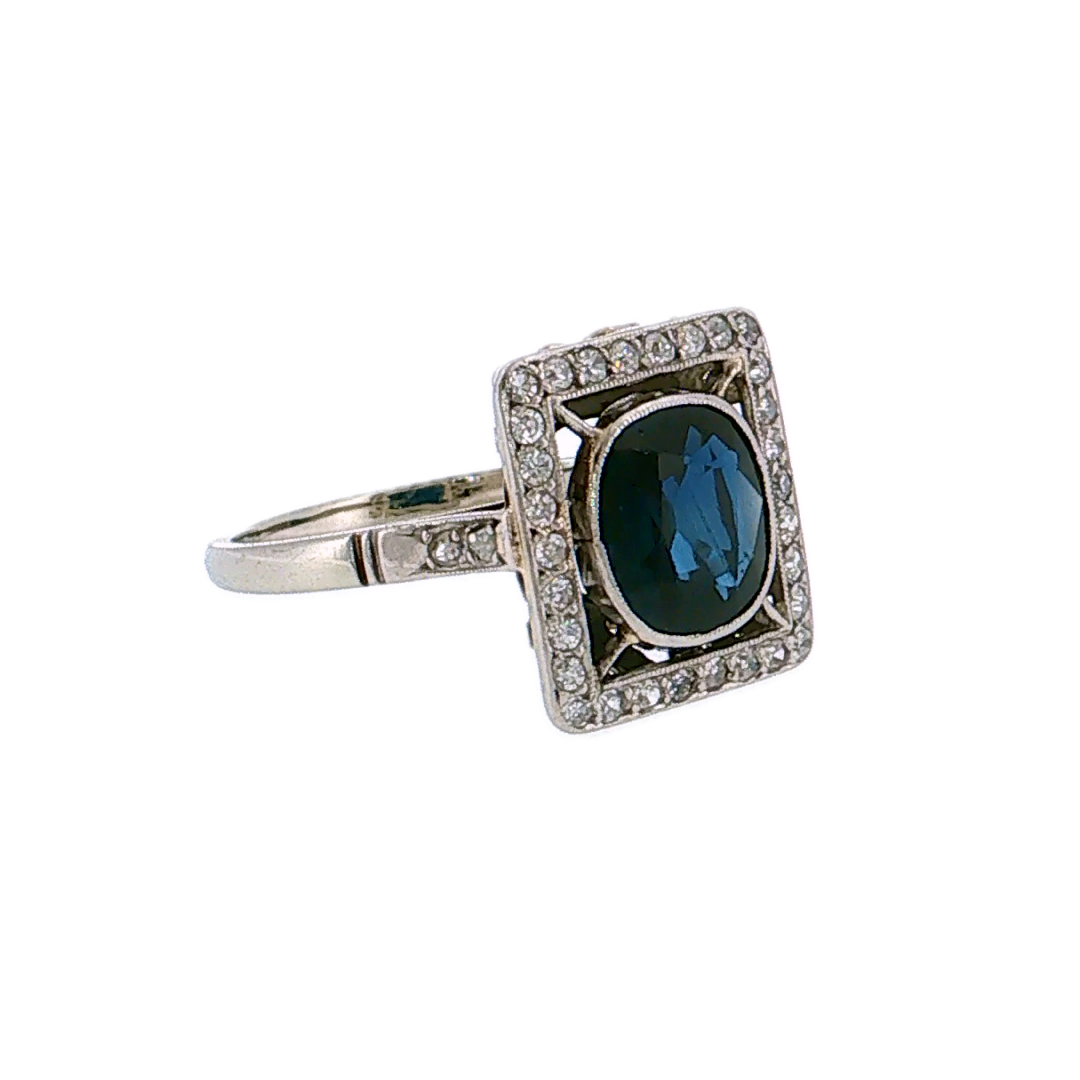 1.48 Antique Cushion Cut Sapphire Engagement Ring 18K