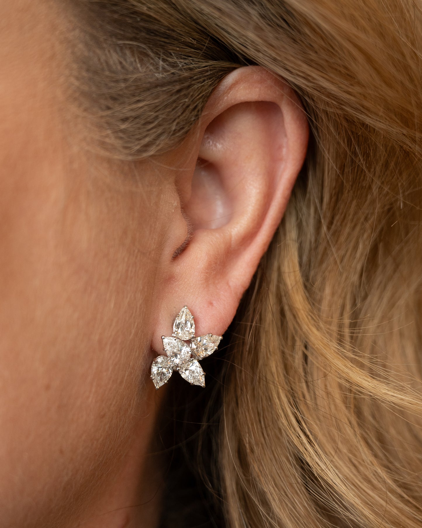 5.02 Pear Diamond Cluster Stud Earrings 18k White Gold