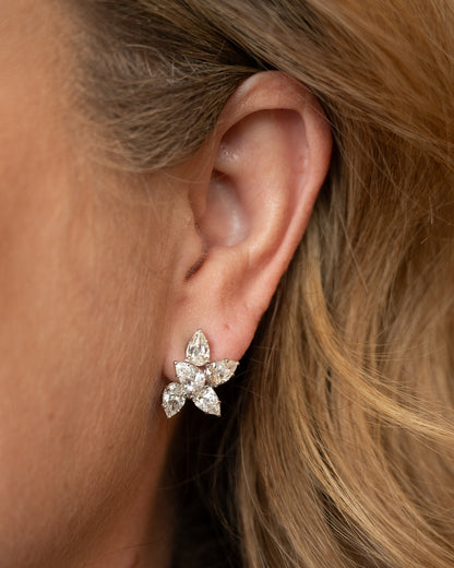 5.02 Pear Diamond Cluster Stud Earrings 18k White Gold