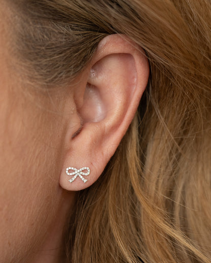 .16 Diamond Bow Stud Earrings 14k White Gold