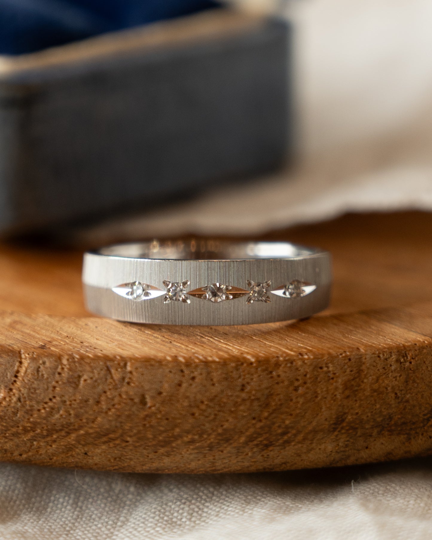 Vintage Mid-Century Diamond Men's Band 14k White Gold