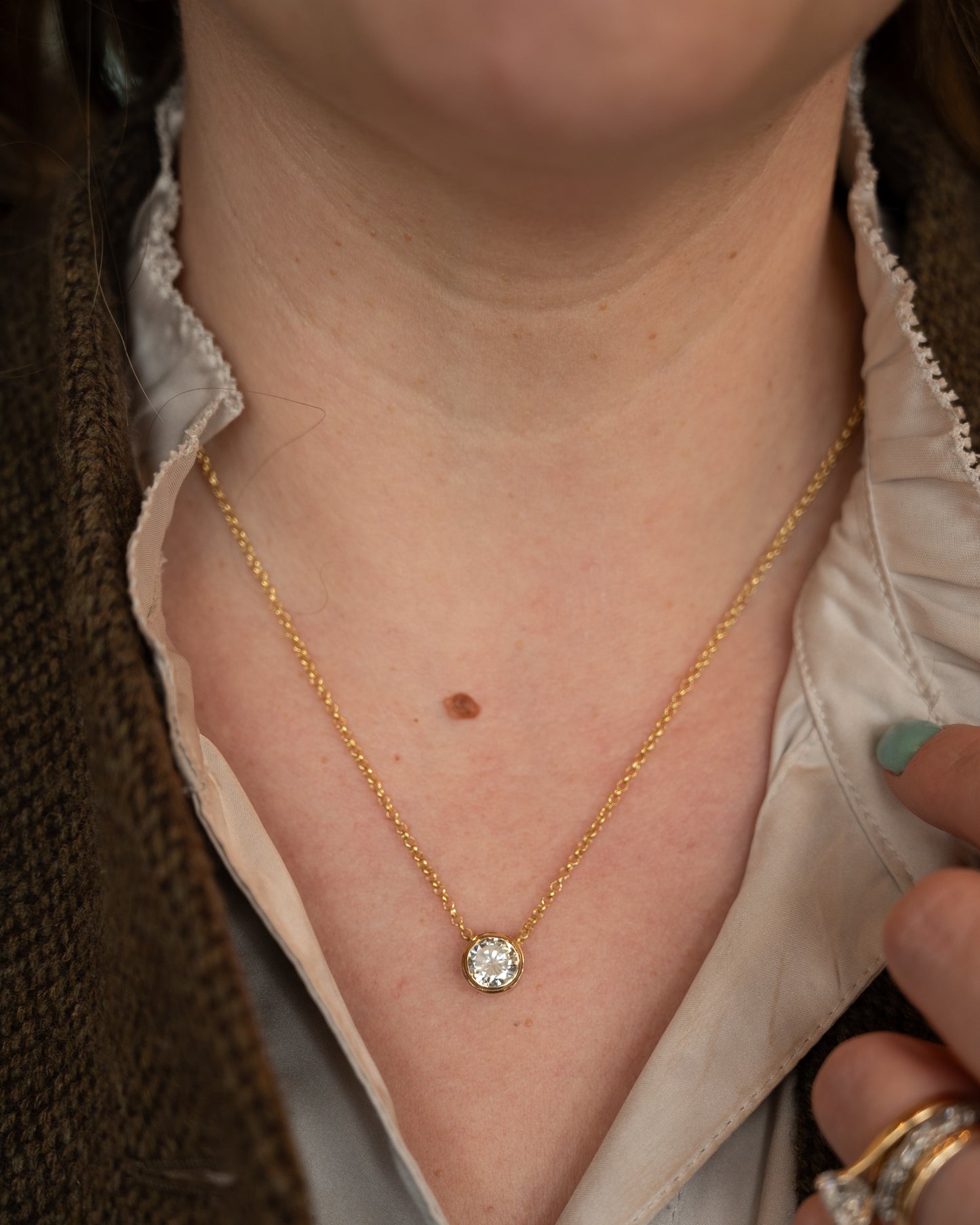 1.45 GIA Diamond Pendant Necklace 14k Yellow Gold
