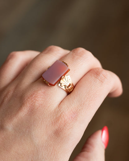 Vintage Mid-Century Agate Cocktail Ring 14k Rose Gold