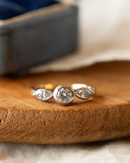 .44 Three Stone Diamond Engagement Ring Two-Tone 18k