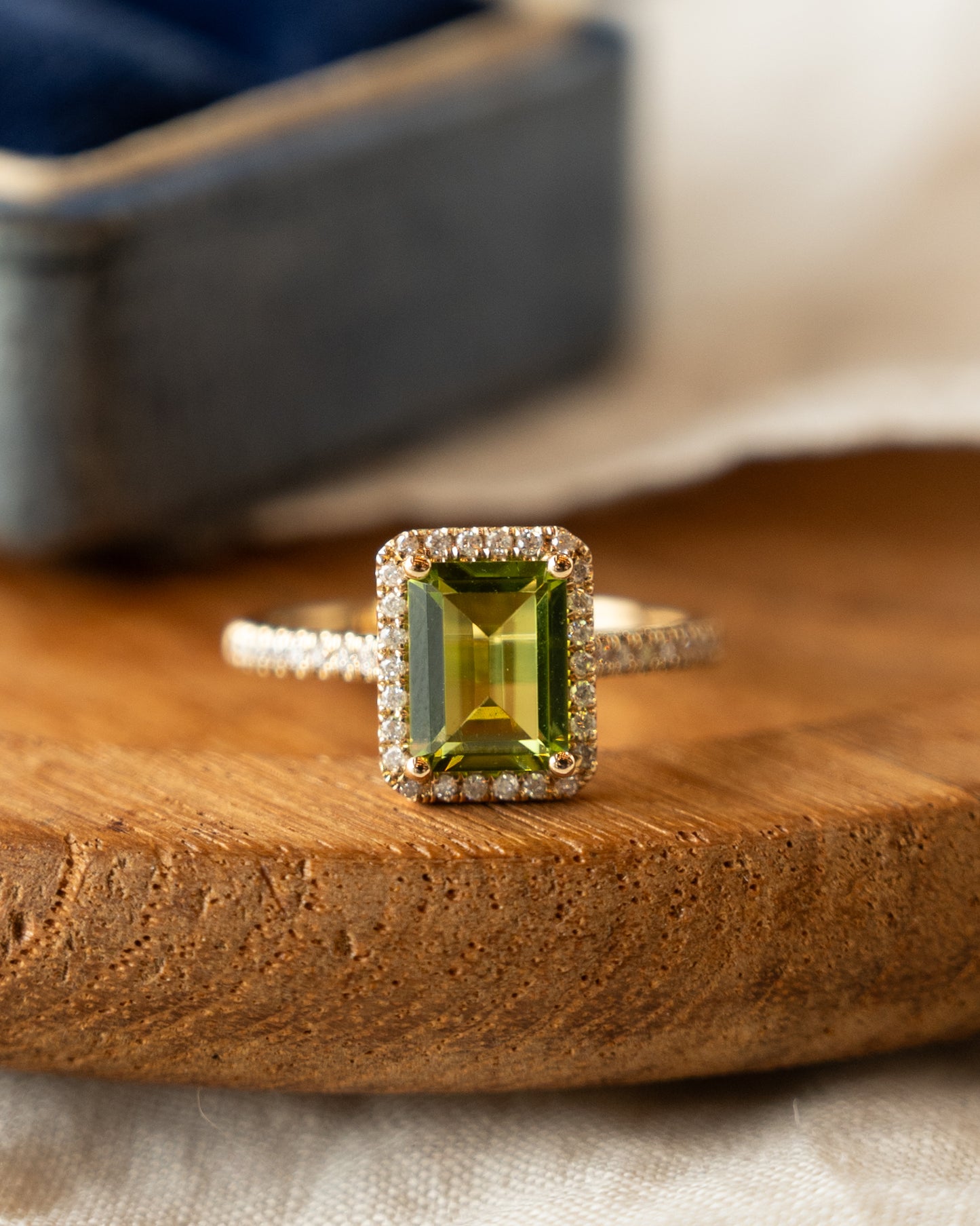 .65 Peridot & Diamond Halo Cocktail Ring 14k