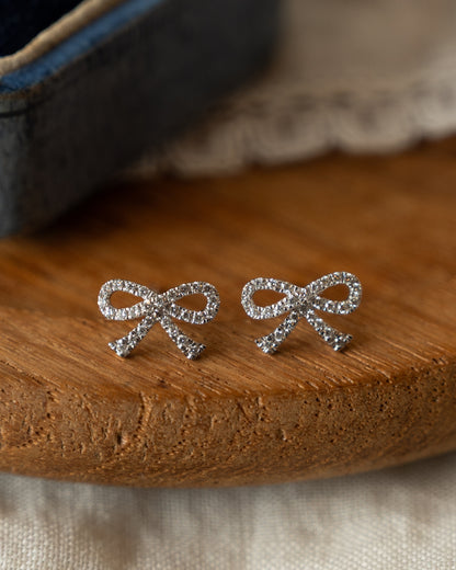.16 Diamond Bow Stud Earrings 14k White Gold