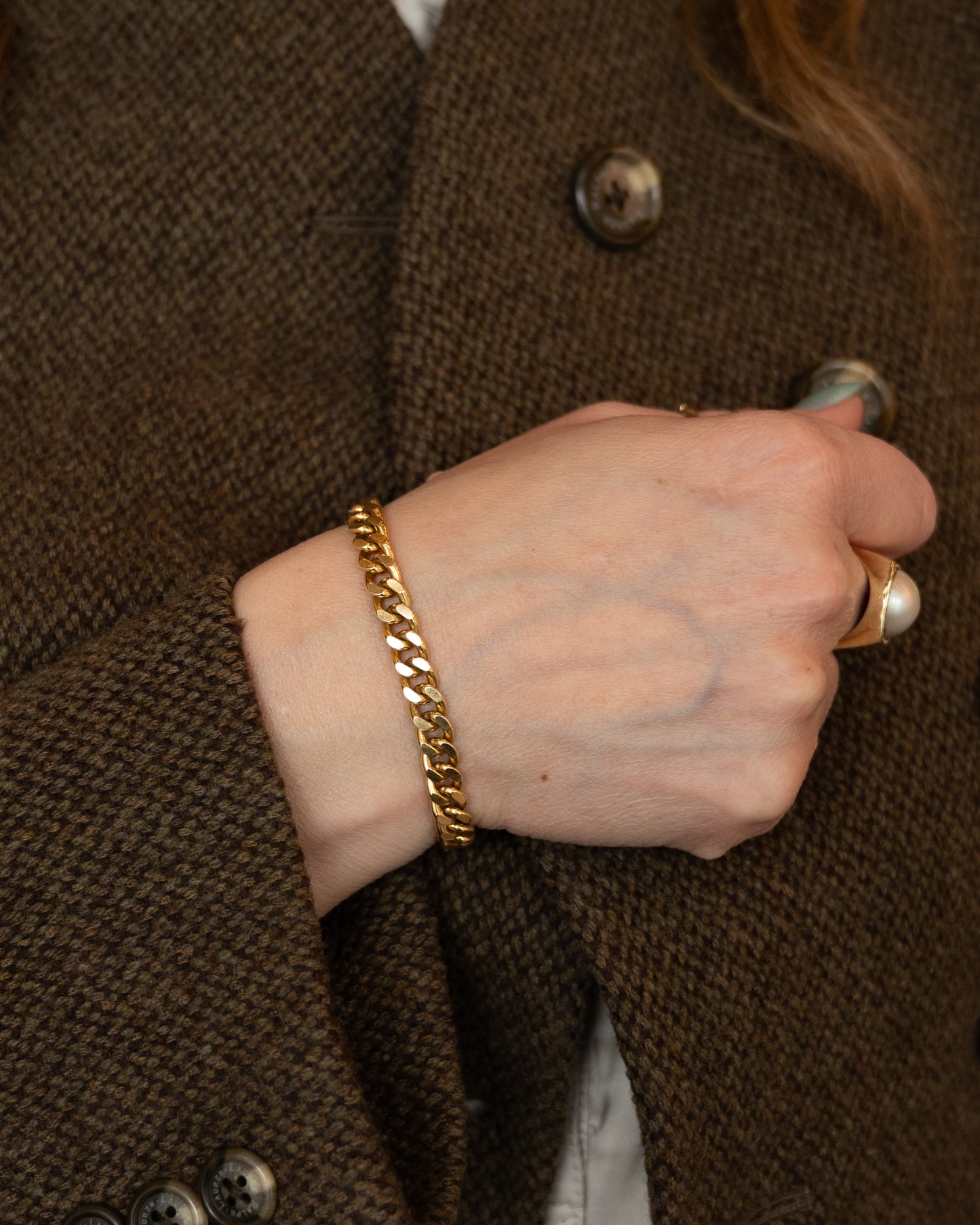 Flattened Curb Link Chain Bracelet 14k Yellow Gold