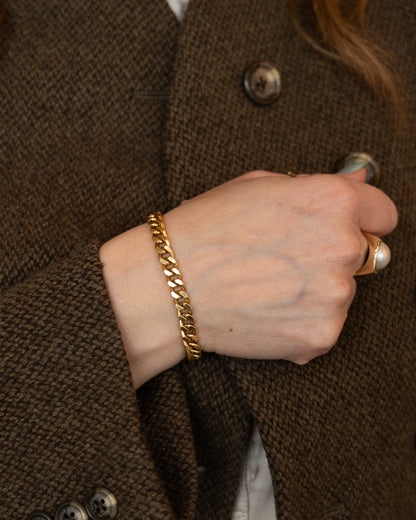 Flattened Curb Link Chain Bracelet 14k Yellow Gold