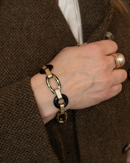 Antique Art Nouveau Onyx Bracelet 14k Yellow Gold