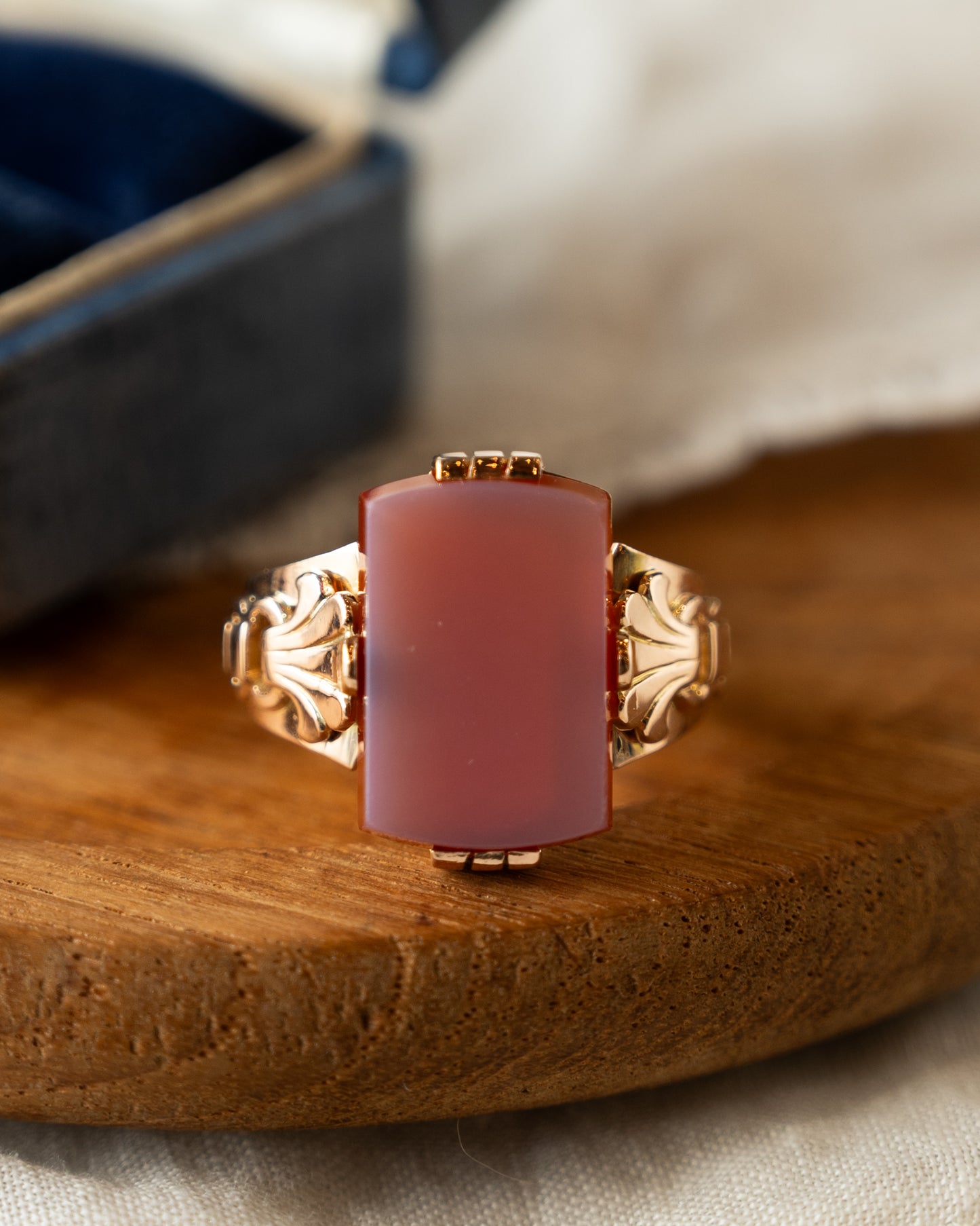 Vintage Mid-Century Agate Cocktail Ring 14k Rose Gold