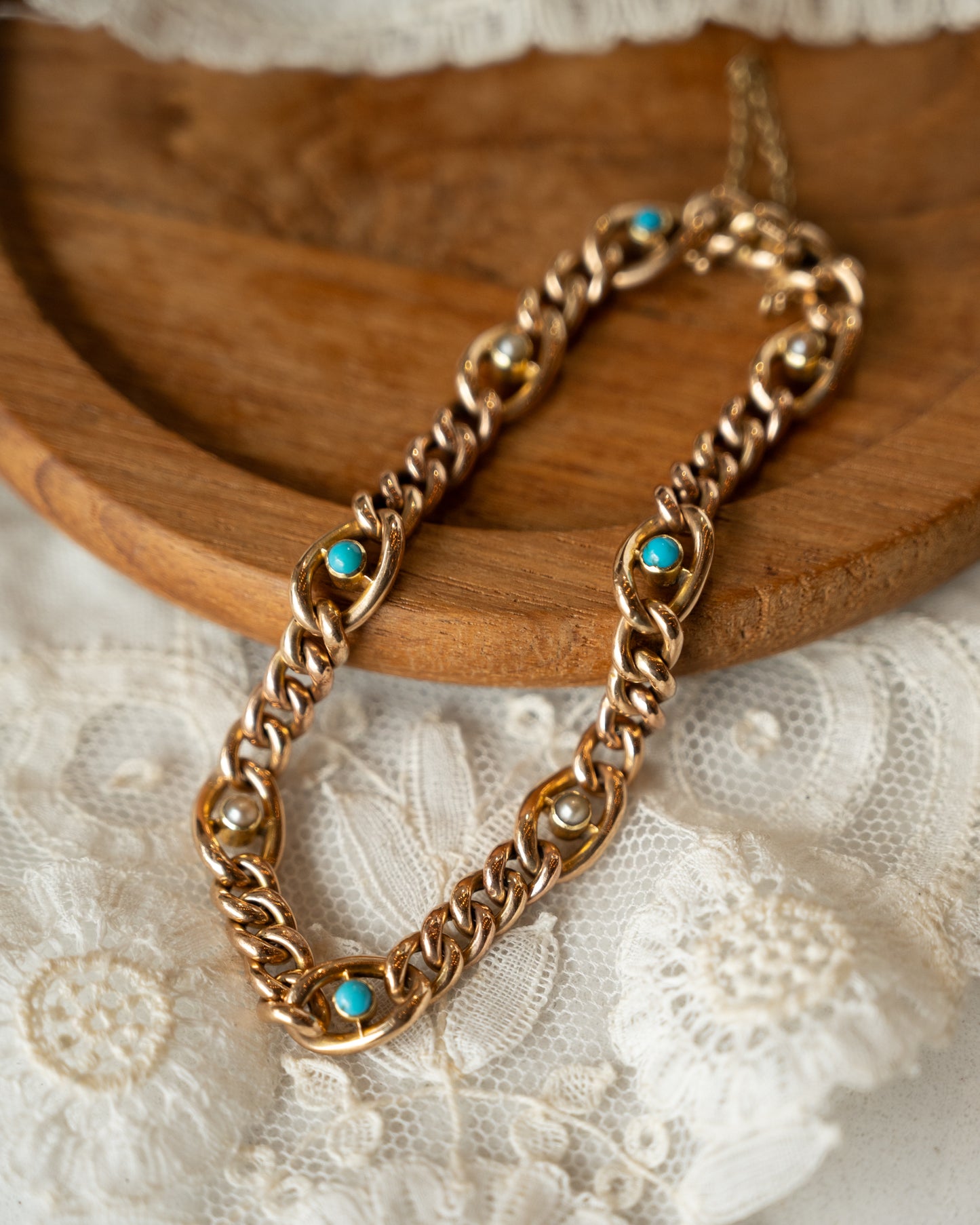 Antique Victorian Turquoise & Pearl Bracelet 18k Rose Gold
