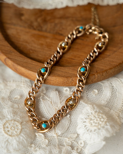 Antique Victorian Turquoise & Pearl Bracelet 18k Rose Gold