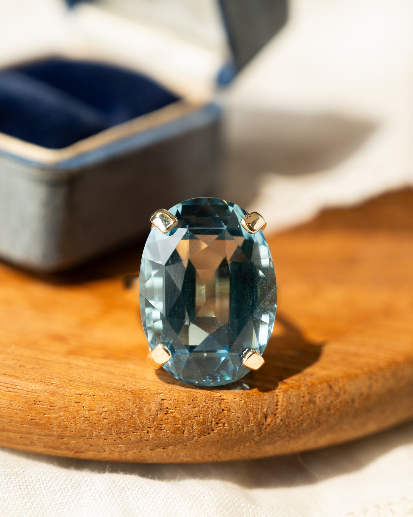 30.89 Oval Aquamarine Cocktail Ring 14k Yellow Gold