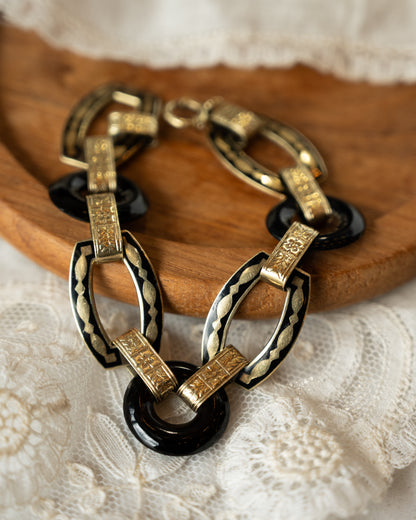 Antique Art Nouveau Onyx Bracelet 14k Yellow Gold