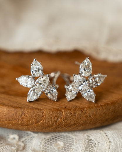5.02 Pear Diamond Cluster Stud Earrings 18k White Gold