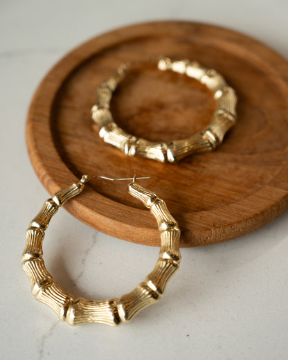 Oversized Bamboo Hoop Earrings 14k Yellow Gold
