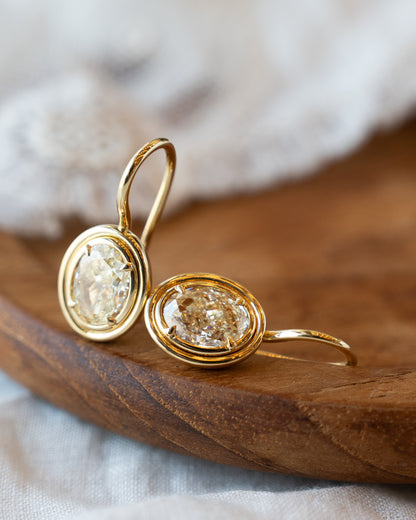4.92 GIA Oval Diamond Drop Earrings 18k Yellow Gold