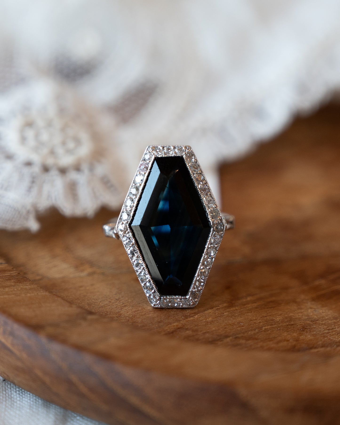 6.50 Vintage Art Deco Sapphire Cocktail Ring Platinum