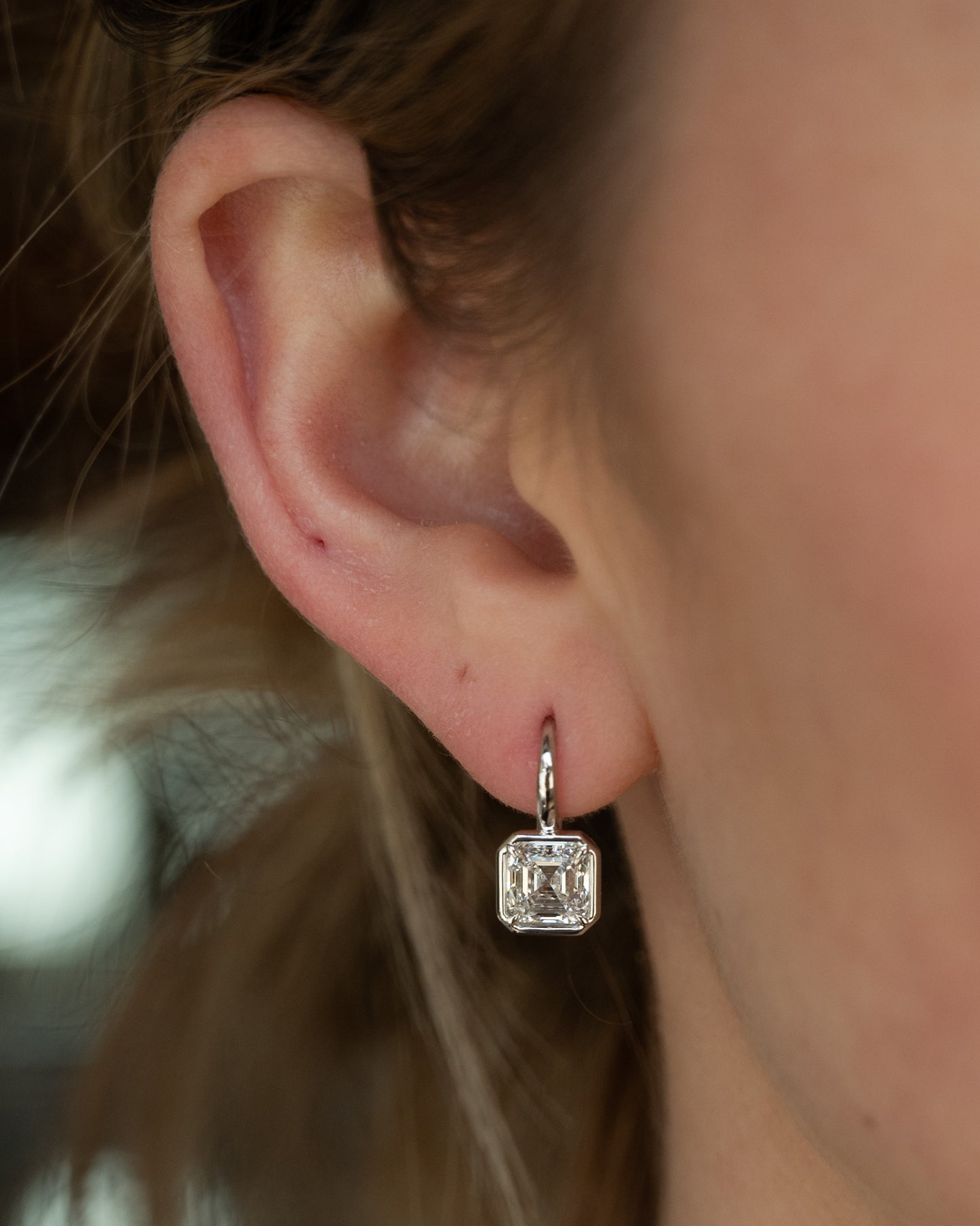 3.01 GIA Asscher Diamond Drop Earrings 18k White Gold