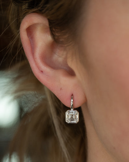 3.01 GIA Asscher Diamond Drop Earrings 18k White Gold