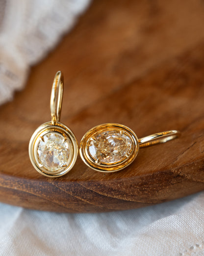 4.92 GIA Oval Diamond Drop Earrings 18k Yellow Gold