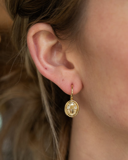 4.92 GIA Oval Diamond Drop Earrings 18k Yellow Gold