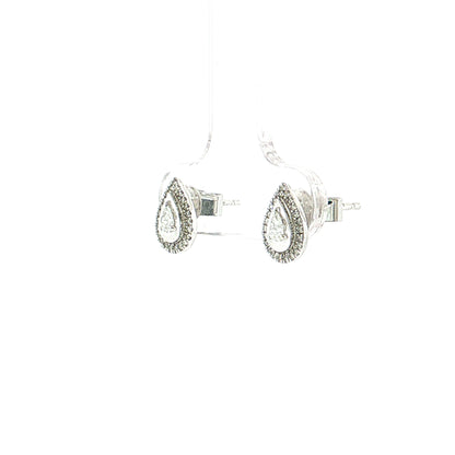 .11 Pear Diamond Halo Stud Earrings 18K White Gold