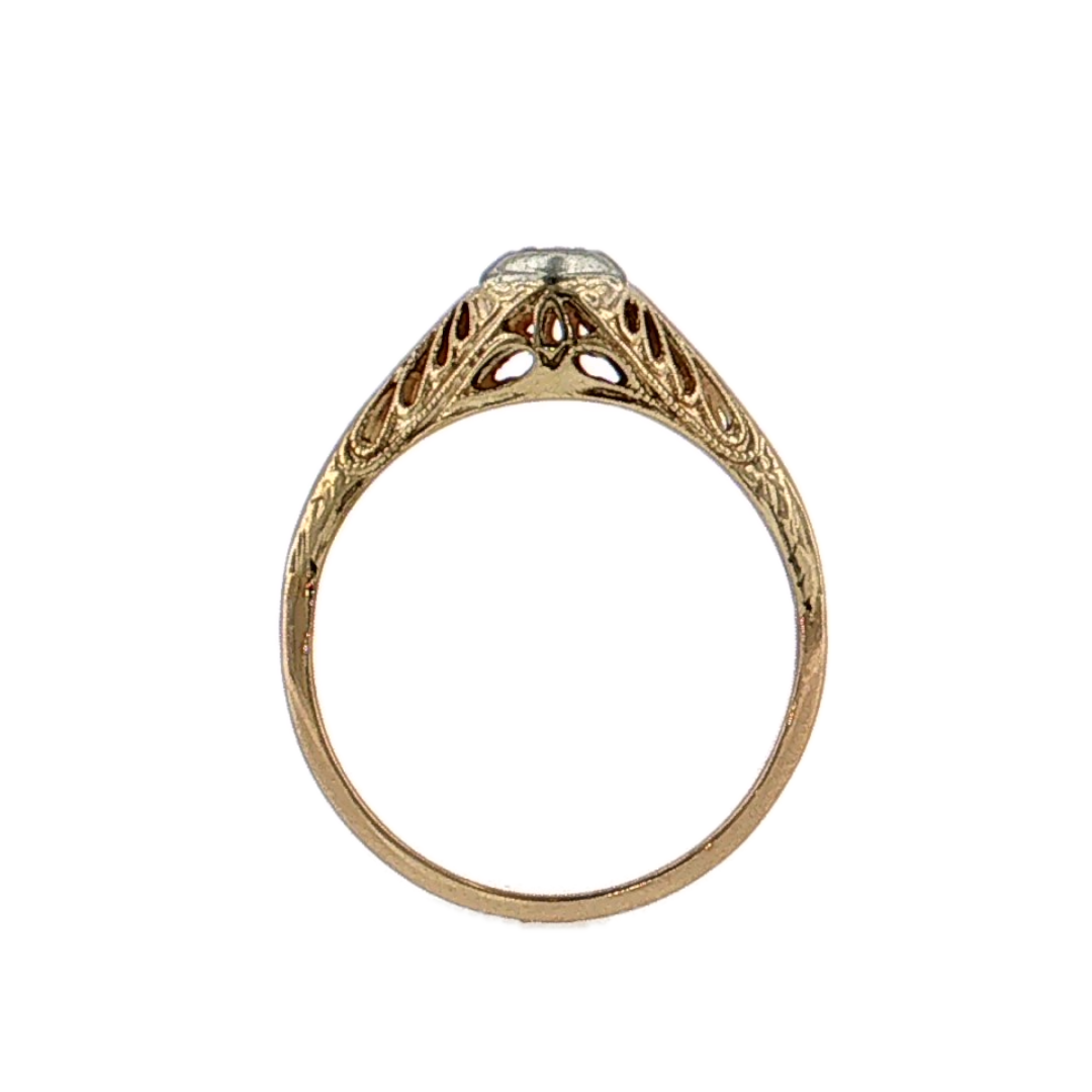 .04 Retro Filigree Diamond Engagement Ring Two-Tone 14K