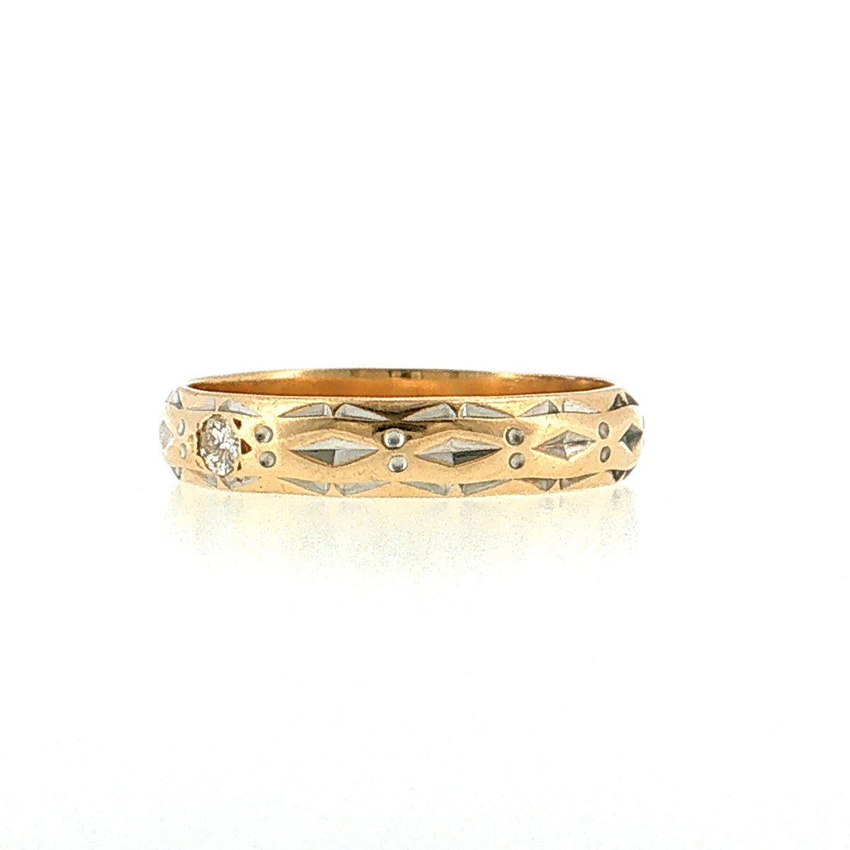 .11 Vintage Diamond Engraved Wedding Band Two-Tone 14k
