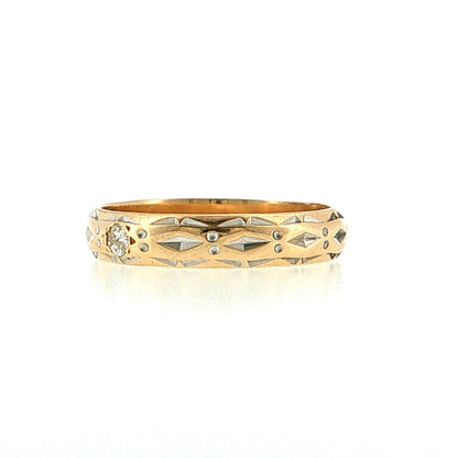 .11 Vintage Diamond Engraved Wedding Band Two-Tone 14k