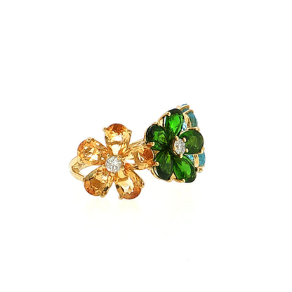 6.24 Pear Cut Gemstone Flower Ring 14K Yellow Gold