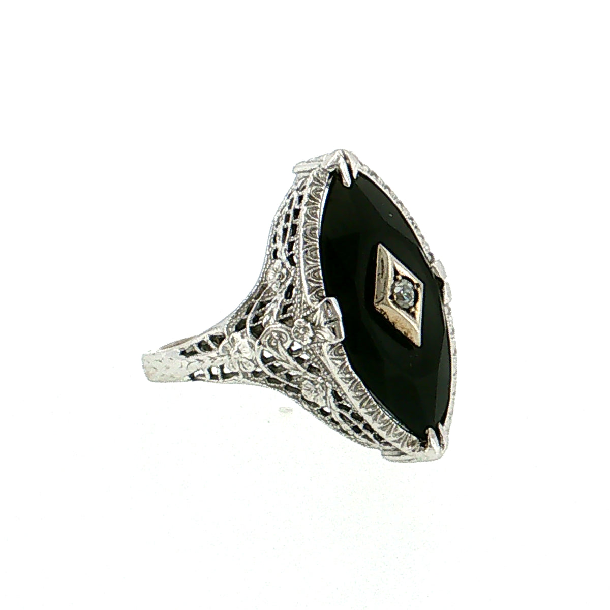 .03 Art Deco Diamond Cocktail Ring 14K White Gold