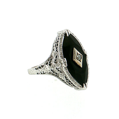 .03 Art Deco Diamond Cocktail Ring 14K White Gold